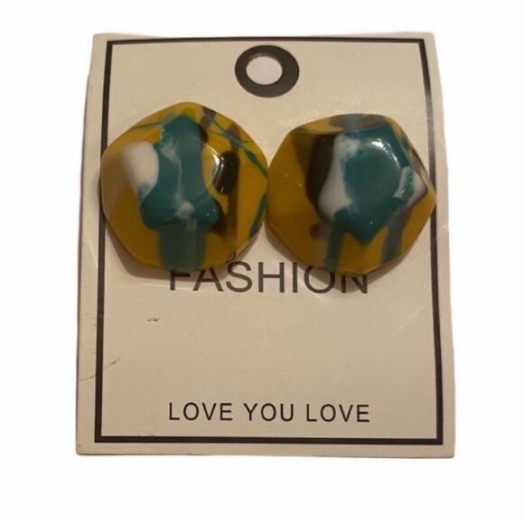 Yellow Geometric Stud Earrings - Picture 3 of 3